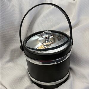 Vintage Kraftware MCM Black Vinyl Ice Bucket - Chrome Style Trim & Lid